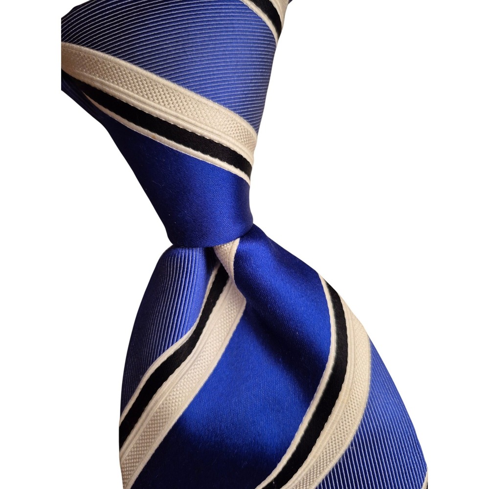Donald J Trump Signature Collection Blue White‎ Striped 100% Silk Mens Tie